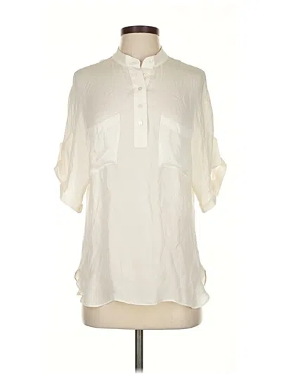 Pre-owned Haute Hippie Short Sleeve Silk Top Ivory Keyhole Neckline Tops In White