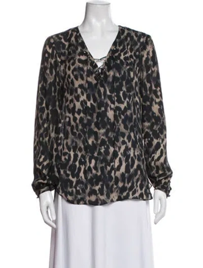 Pre-owned Haute Hippie Silk Animal Print Blouse In Black