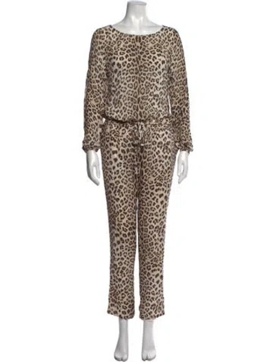 Pre-owned Haute Hippie Silk Animal Print Jumpsuit In Neutrals