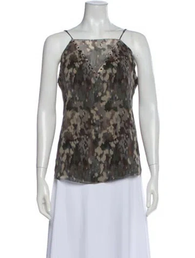 Pre-owned Haute Hippie Silk Camouflage Print Top In Green