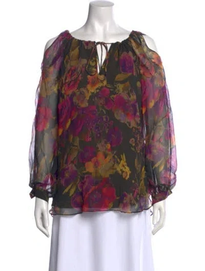 Pre-owned Haute Hippie Silk Floral Print Blouse In Black