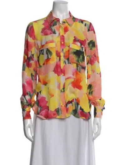 Pre-owned Haute Hippie Silk Floral Print Blouse In Multi