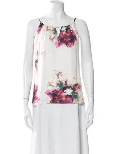 Pre-owned Haute Hippie Silk Floral Print Top In White