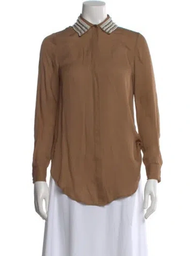 Pre-owned Haute Hippie Silk Long Sleeve Button-up Top In Neutral