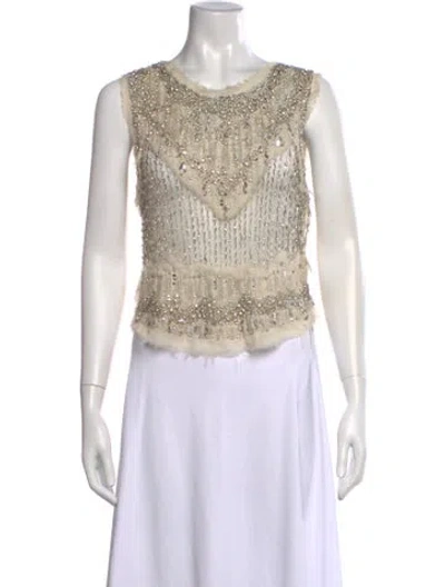 Pre-owned Haute Hippie Silk Patterned Top W/ Tags In Neutrals