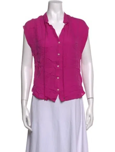 Pre-owned Haute Hippie Silk Short Sleeve Button-up Top In Pink