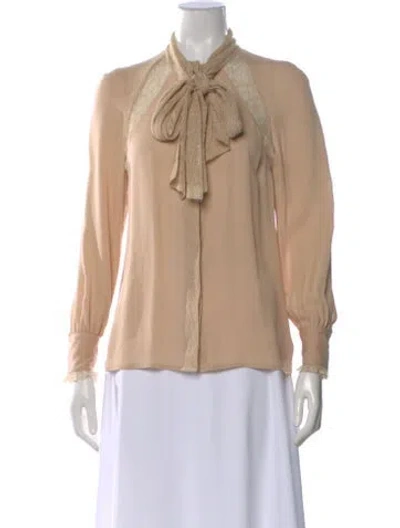 Pre-owned Haute Hippie Silk Tie Neck Blouse In Pink