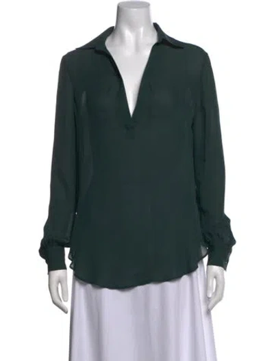 Pre-owned Haute Hippie Silk V-neck Blouse In Green