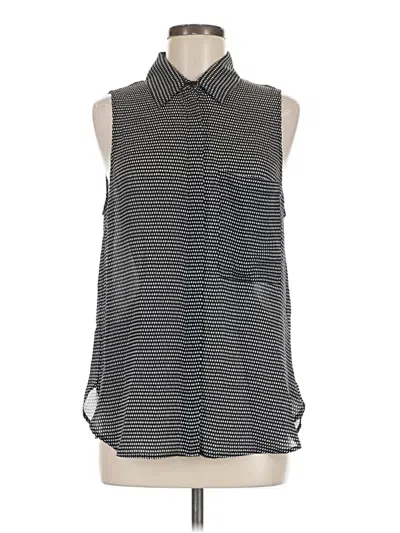Pre-owned Haute Hippie Sleeveless Silk Top Black Stripes Pattern Collared Neckline Tops
