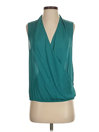 Pre-owned Haute Hippie Sleeveless Silk Top Teal Plunge Neckline Tops