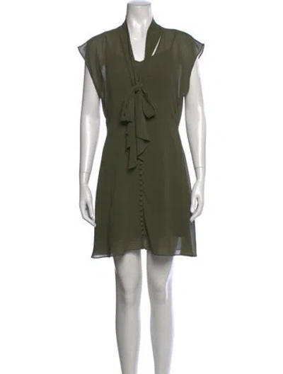 Pre-owned Haute Hippie Tie Neck Mini Dress In Green