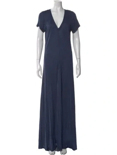 Pre-owned Haute Hippie V-neck Long Dress In Blue