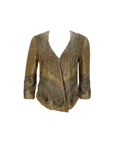 Pre-owned Haute Hippie Women's Gold V-neck Jacket 9045