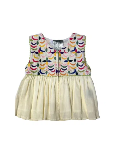 Haute Hits Kids' Girl's Embroidered Blouse In Pale Yellow In White