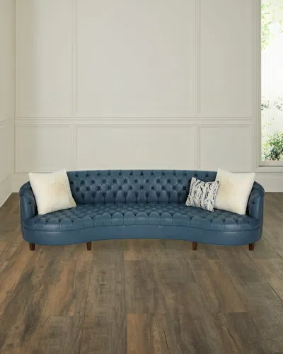 Haute House Magnolia Tufted Leather Sofa - 95" In Blue