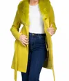 Haute Moda Furry Trench Coat In Chartreuse In Multi