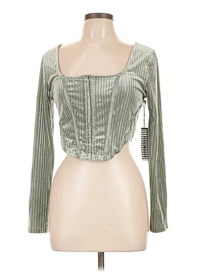 Pre-owned Haute Monde Long Sleeve Top Green Square Neckline Tops