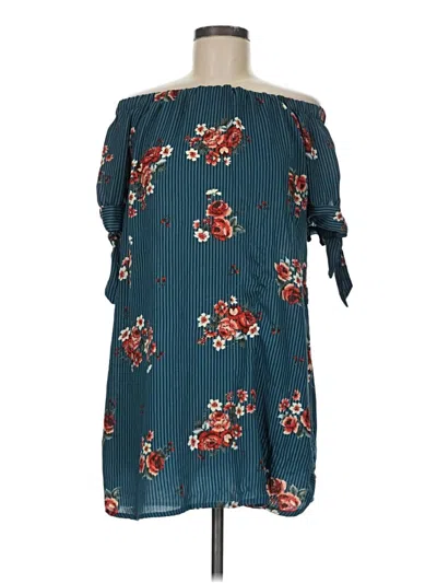Pre-owned Haute Monde Short Sleeve Blouse In Teal