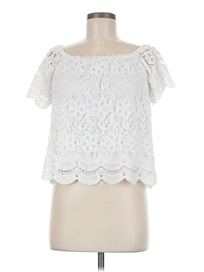 Pre-owned Haute Monde Short Sleeve Top White Off The Shoulder Neckline Tops