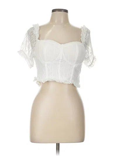 Pre-owned Haute Monde Short Sleeve Top White Sweetheart Neckline Tops