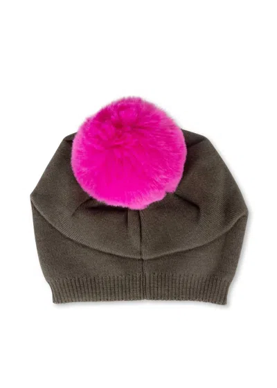 Haute Shore Brooklyn Beanie Faux Pom Pom In Army/hot Pink In Multi