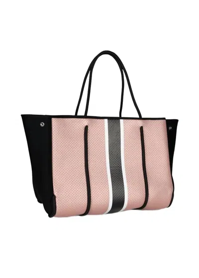 Haute Shore Greyson Fete Neoprene Tote In Rosegold With White Black Stripes In Pink