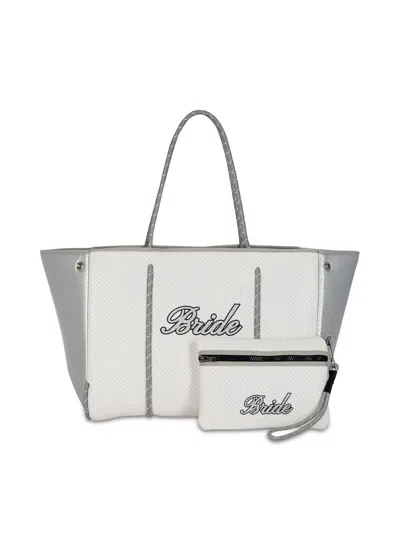 Haute Shore Women's Greyson Bride Neoprene Tote Bag In White/silver In Multi