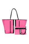 Haute Shore Women's Greyson Hills Tote Bag In Neon Pink/black & White Stripe In Multi