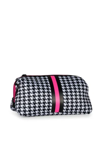 Haute Shore Women's Kyle Royal Toiletry Bag In Houndstooth/black Pink Stripe In Multi