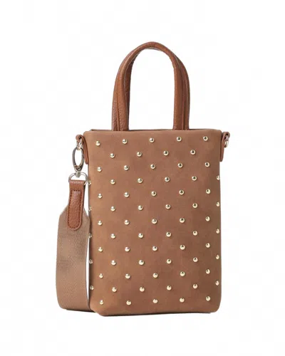 Haute Shore Women's Mila Studded Suede Phone Crossbody Bag In Saddle In Pink