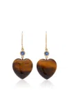 Haute Victoire 14k Yellow Gold Tiger's Eye; Sapphire Earrings In Brown