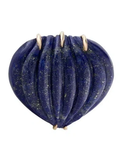 Pre-owned Haute Victoire 18k Lapis Lazuli Fluted Heart Ring In Multi