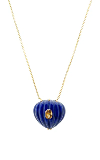 Haute Victoire 18k Yellow Gold Citrine And Lapis Lazuli Necklace In Blue