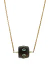 Haute Victoire 18k Yellow Gold Ebony And Blue Topaz Necklace In Brown