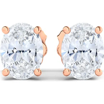 Hautecarat 14k Gold Oval Cut Lab Created Diamond Stud Earrings In 14k Rose Gold