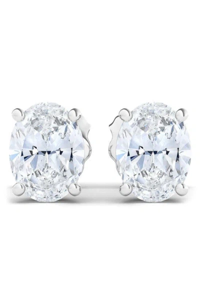 Hautecarat 14k Gold Oval Cut Lab Created Diamond Stud Earrings In White