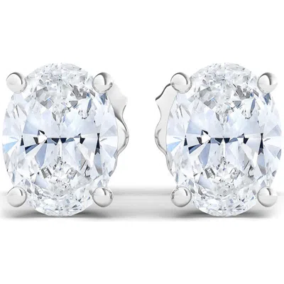 Hautecarat 14k Gold Oval Cut Lab Created Diamond Stud Earrings In 14k White Gold