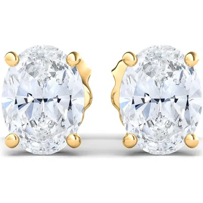 Hautecarat 14k Gold Oval Cut Lab Created Diamond Stud Earrings In 14k Yellow Gold