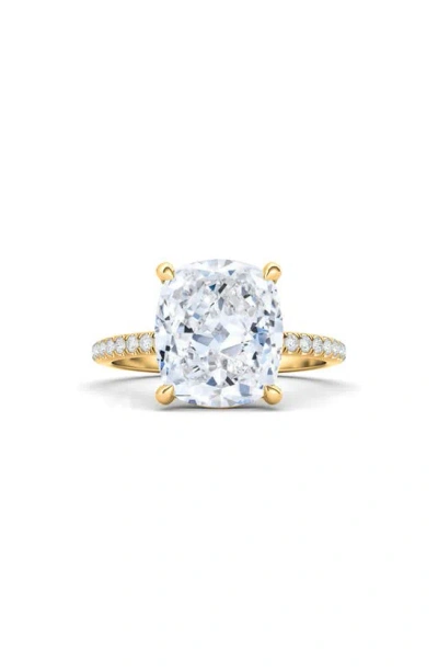 Hautecarat 18k White Gold Cushion Cut Lab Created Diamond Engagement Ring In 18k Yellow Gold