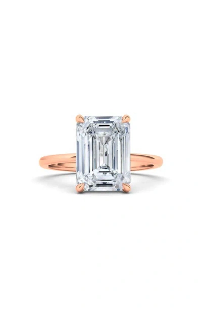 Hautecarat 18k White Gold Emerald Cut Lab Created Diamond Engagement Ring In 18k Rose Gold