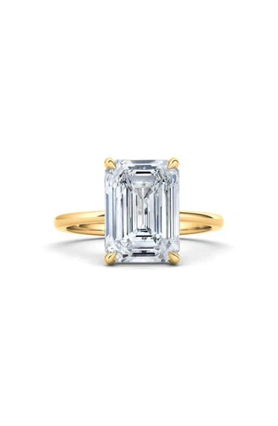 Hautecarat 18k White Gold Emerald Cut Lab Created Diamond Engagement Ring In 18k Yellow Gold