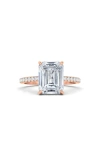 Hautecarat 18k White Gold Emerald Cut Lab Created Diamond Pavé Engagement Ring In 18k Rose Gold
