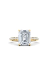 HAUTECARAT HAUTECARAT 18K WHITE GOLD EMERALD CUT LAB CREATED DIAMOND PAVÉ ENGAGEMENT RING