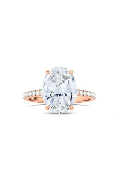 Hautecarat 18k White Gold Halo & Oval Cut Lab Created Diamond Engagement Ring In 18k Rose Gold