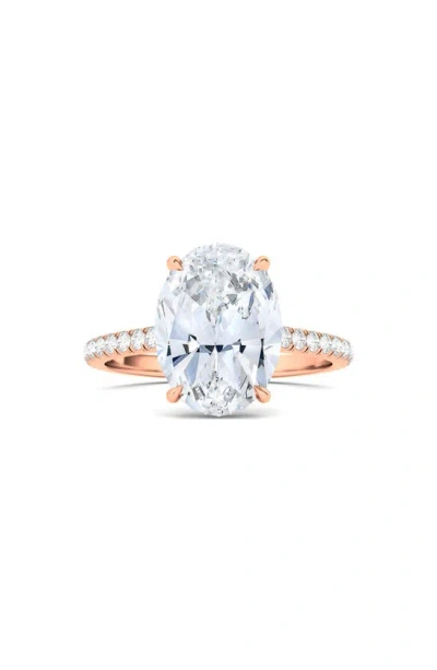 Hautecarat Everyday By  18k White Gold Halo & Oval Cut Lab Created Diamond Engagement Ring In 18k Rose Gold