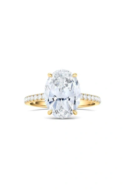 Hautecarat 18k White Gold Halo & Oval Cut Lab Created Diamond Engagement Ring