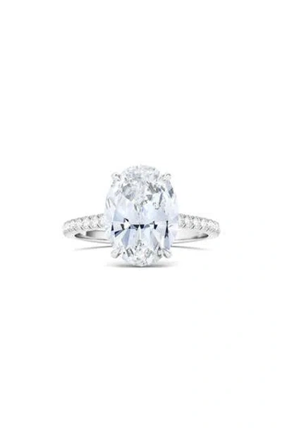 Hautecarat 18k White Gold Halo & Oval Cut Lab Created Diamond Engagement Ring