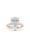 Hautecarat 18k White Gold Pear Cut Lab Created Diamond Engagement Ring In 18k Rose Gold