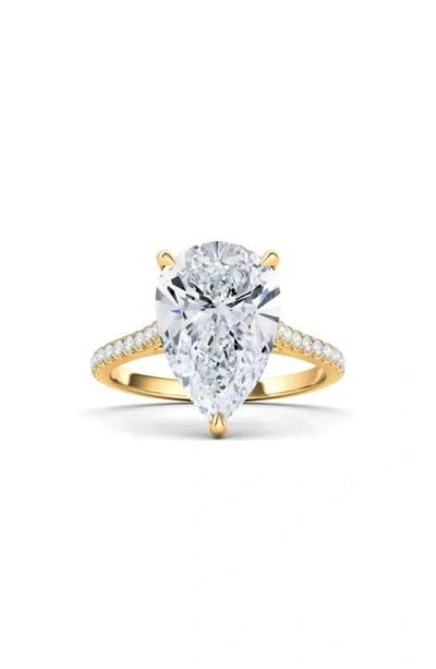 Hautecarat 18k White Gold Pear Cut Lab Created Diamond Engagement Ring In 18k Yellow Gold