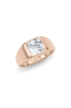 Hautecarat Asscher Cut Lab Created Diamond Signet Ring In 2.00 Ctw 18k Rose Gold